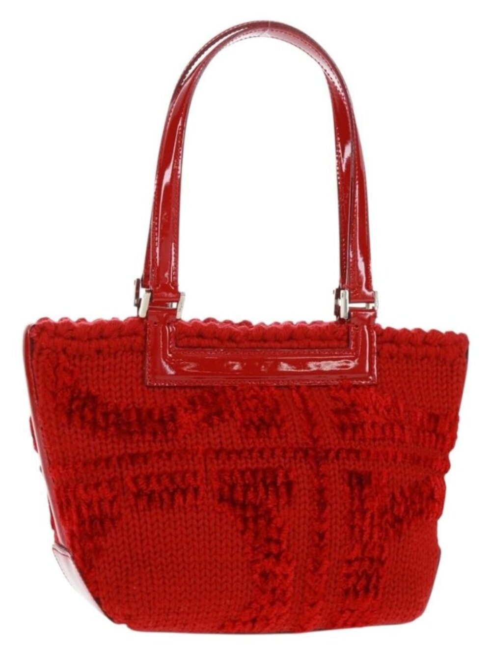 Salvatore Ferragamo Hand Bag Cotton Red Silver Auth BA10481V